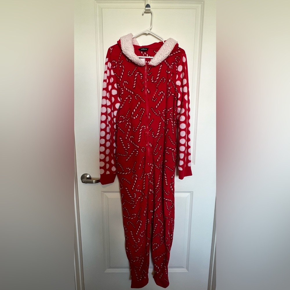 Festive Red Candy Cane Women’s Onesie Pajamas